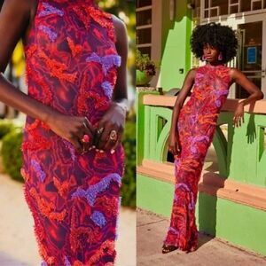 ONALAJA Zusi Maxim Maxi Dress in Red & Purple Combo Size M $795